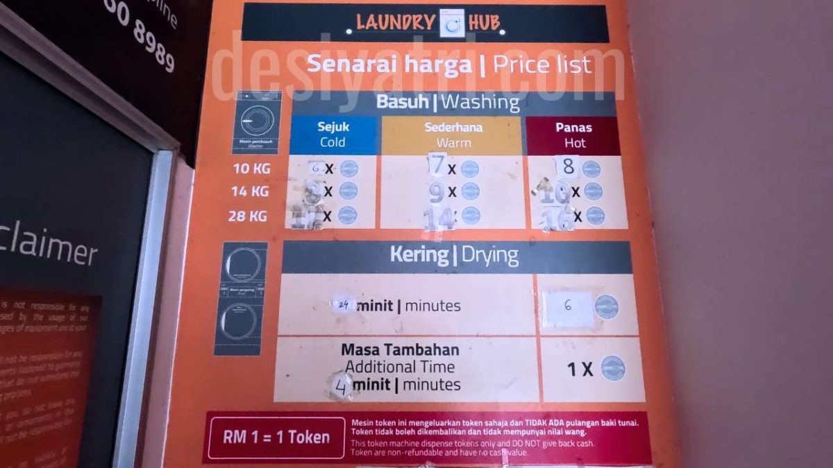 Price List at Laundry Hub Coin Laundry KL Sentral